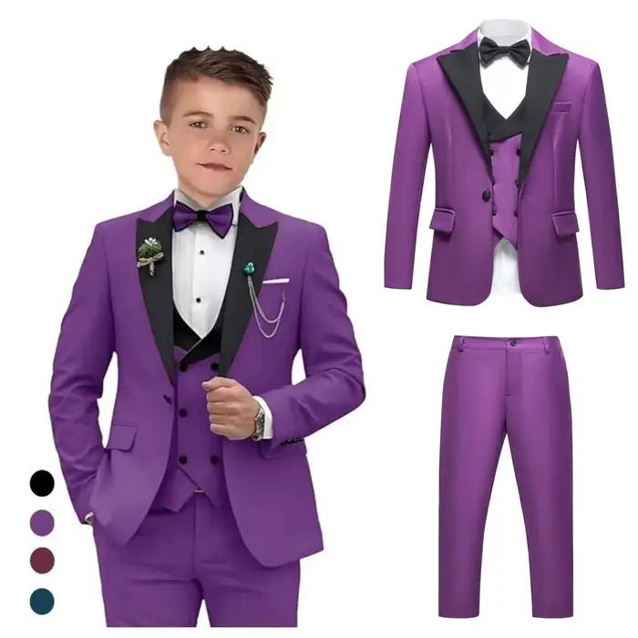 Ensemble de costume vintage 4 pièces pour garçons de 3 à 14 ans, ensemble de smoking formel pour enf