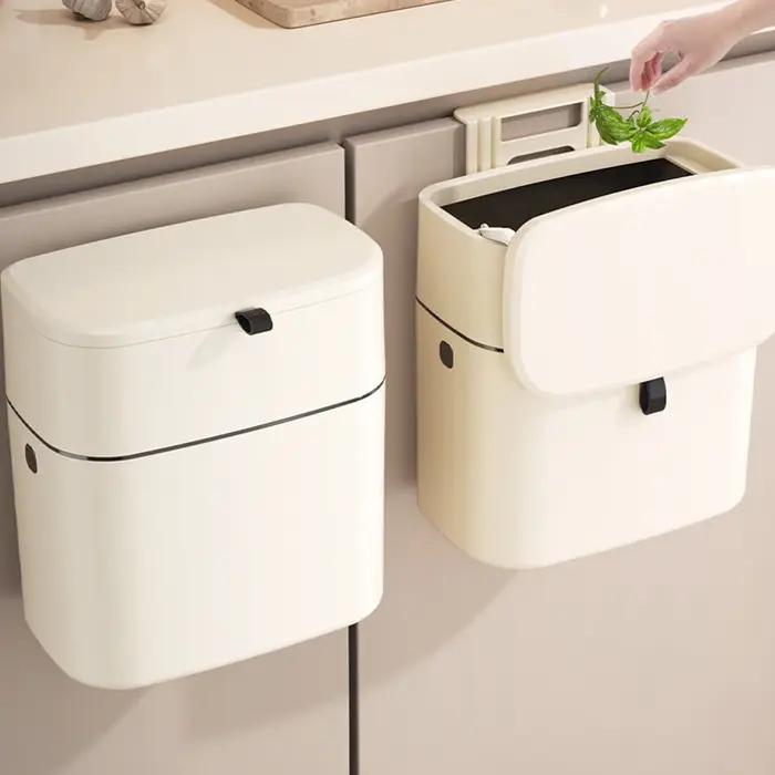 Poubelle murale rectangulaire avec couvercle, conception étroite, portante, deux supports muraux, 9L