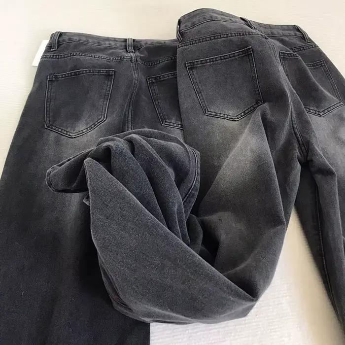 Jean taille haute rétro noir gris pour femme, pantalon en Denim à jambes droites, coupe ample, fin,