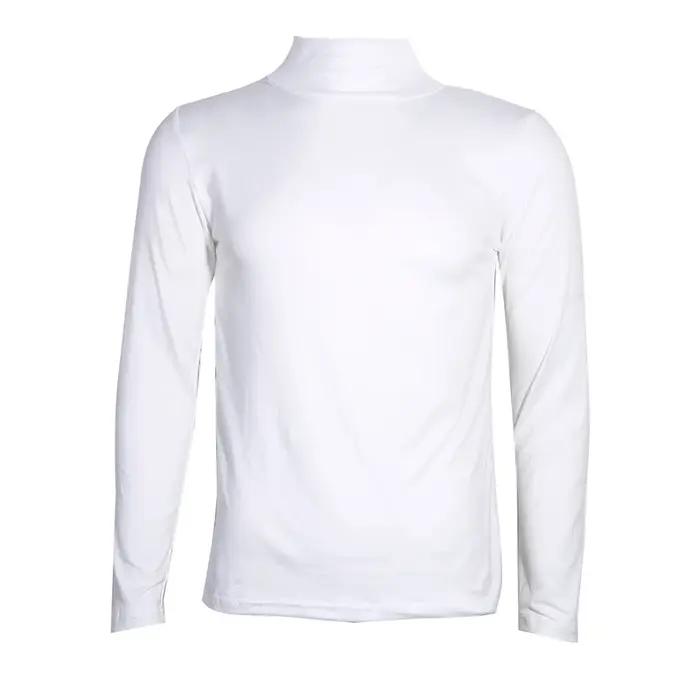 T-Shirt à col roulé pour hommes, couleur unie, décontracté, manches longues, chemise basique, mode,