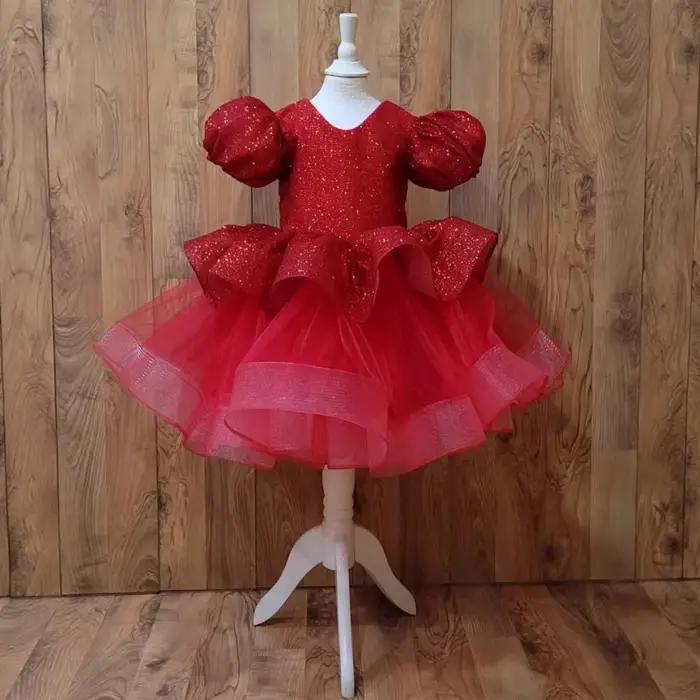 Nouvelle Robe de Princesse Rouge 2026 pour Filles, Robe de Soirée Formelle à Paillettes et Tutu, Cos