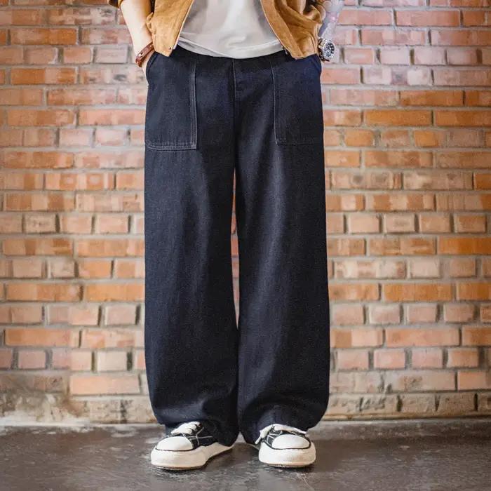 Maden – jean vintage en denim délavé pour hommes, pantalon bleu à jambes larges, coupe ample, pantal