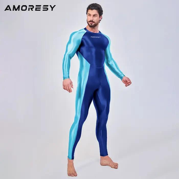 AMORESY-Combinaison de batterie lisse pour homme, combinaison de course à pied, catsuit de fitness,