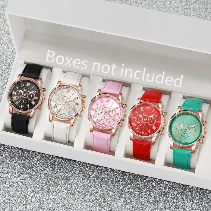 5 pièces montres pour femmes mode Roma cadran bracelet en cuir montre à Quartz (sans boîte