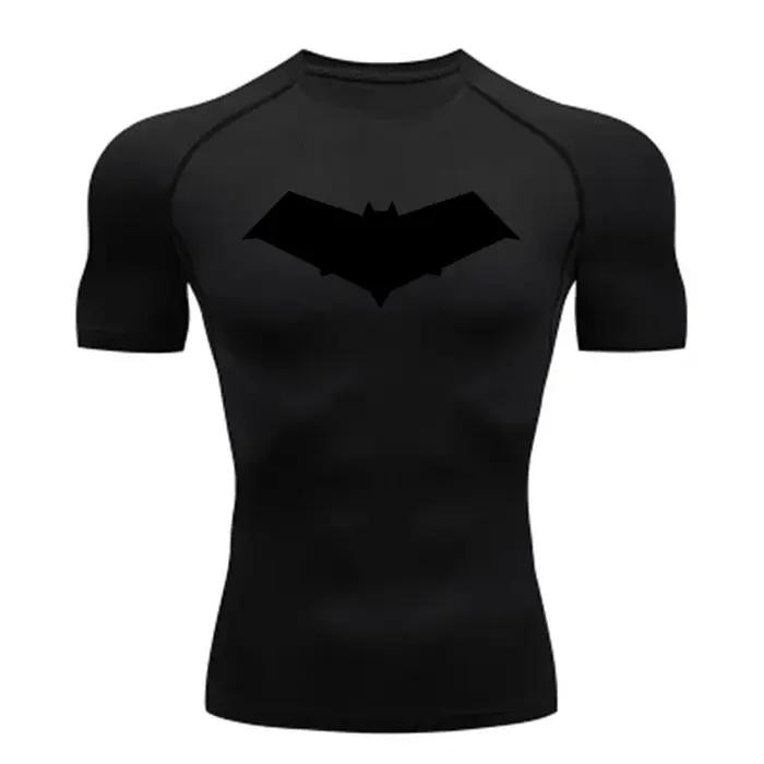 Été décontracté course Compression T-Shirt hommes hauts chauve-souris imprimé séchage rapide Fitness