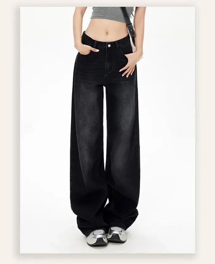 Lady RetroY2K Style taille haute jean pantalon femmes mode jambe droite Denim pantalon filles chaude