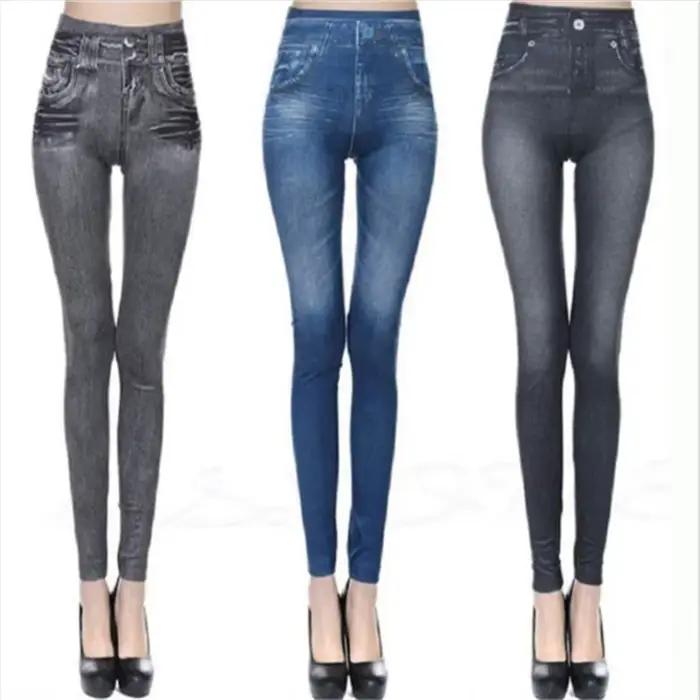 Leggings en Denim Ultra extensible taille haute pour femmes, coupe Slim, fesses levées, pantalons se