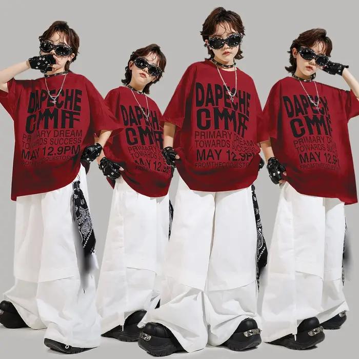 Vêtements Hip Hop pour filles, T-shirt noir, short blanc pour garçons, tenues de danse de rue, stree