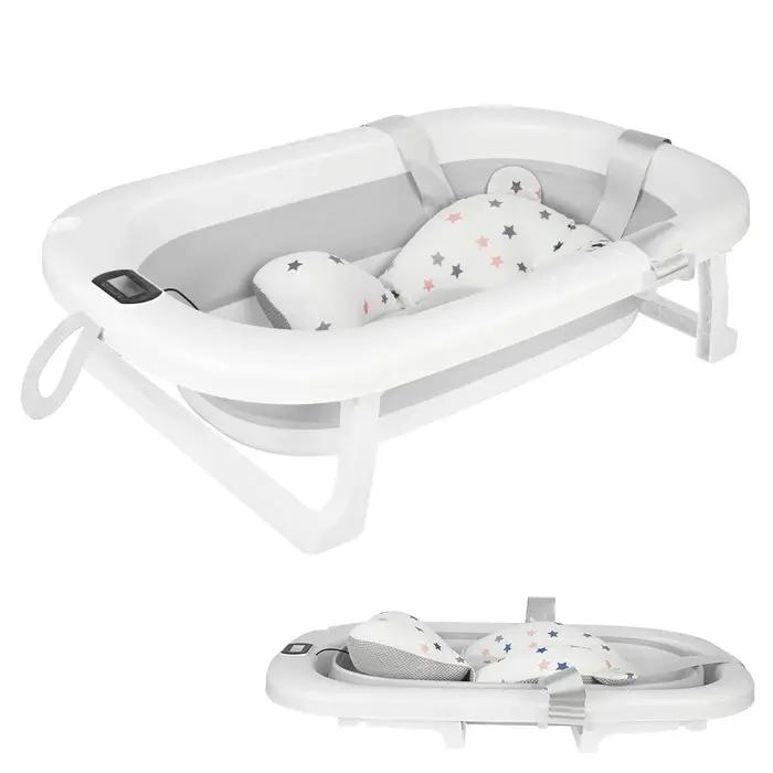 Baignoire bébé pliable avec thermomètre - Baignoire portable tapis de bain pour nouveau-nés 0-36 mois