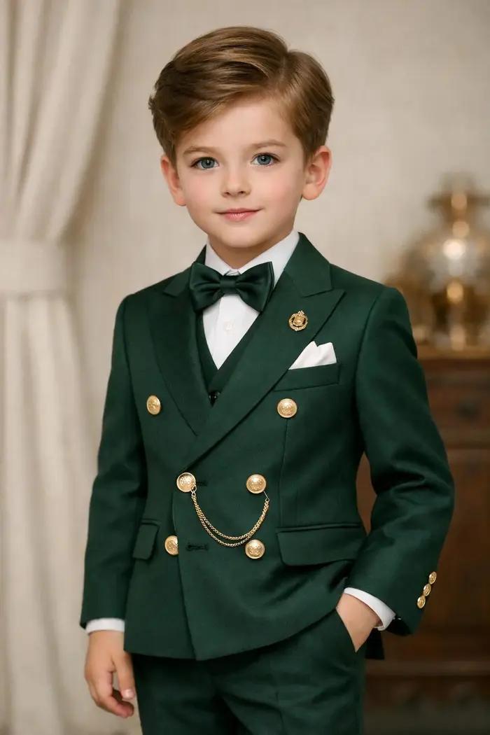 Costume Garçon Croisé 2 Pièces pour Mariage, Tenue de Garçon d'Honneur pour Anniversaire, Ensemble E