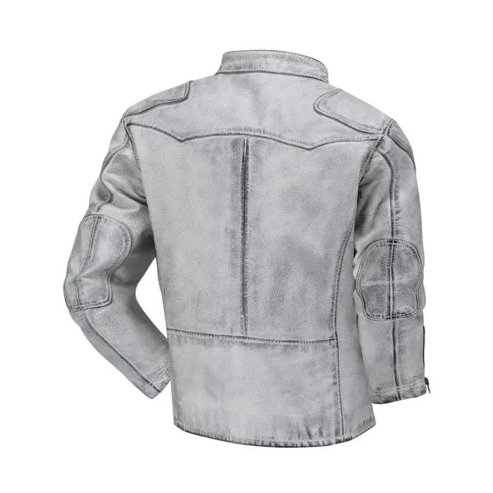 Veste en cuir véritable vieilli pour homme, style rétro, finition usée, col montant, classique, en c