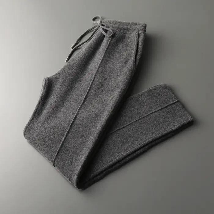 Pantalon en cachemire épais pour hommes, Slim, tricoté, 100% Pure laine, pour garder au chaud, nouve