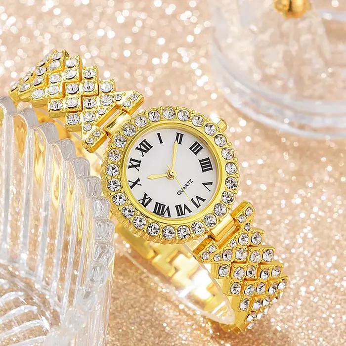 Mode luxe femmes or montre Bracelet collier 6 pièces ensemble dames diamant Quartz montre-Bracelet s