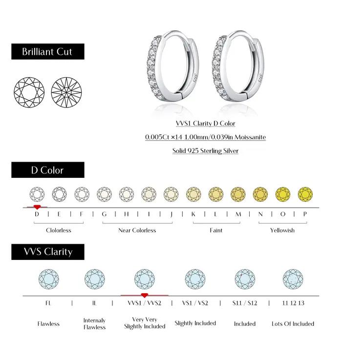 MODIAN D couleur scintillante Moissanite boucles d'oreilles 925 en argent Sterling classique brillan