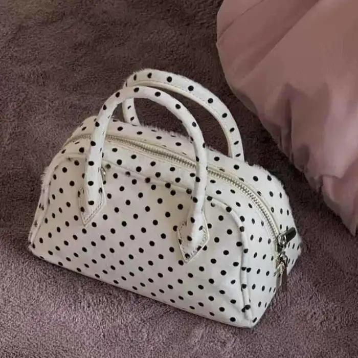 Sacs boston en cuir véritable à pois pour femmes sac à main et bourse de luxe de styliste nouveau à