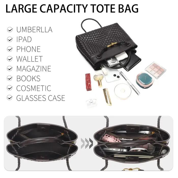 Sac fourre-tout tissé pour femmes, sac à main à bandoulière en cuir végétalien, sacs à main à poigné