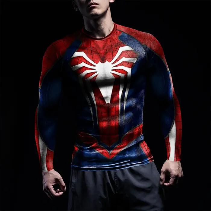 Nouveau T-shirt à manches longues pour homme 2026, imprimé Spider-Man, pour le sport et le fitness,