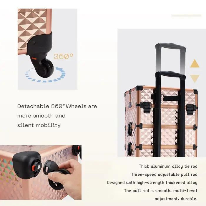 Mallette de maquillage détachable 4 en 1, mallette de Train en alliage pour manucure des ongles sur