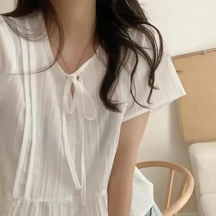 Coréen Sle doux Simple minceur ort Sve rond Ne irt haut pour femme Faionable trajet coupe ample humi