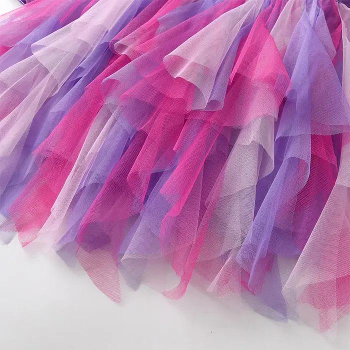 VIKITA-Robe Tutu à Manches sulfpour Fille, Tenue de Princesse, Irrégulière, en Tulle et Maille, Impr