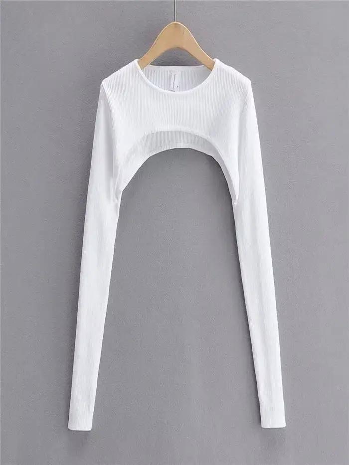 T-shirt tricoté à manches longues pour femmes, vêtements esthétiques Y2k, col rond, noir et blanc, S