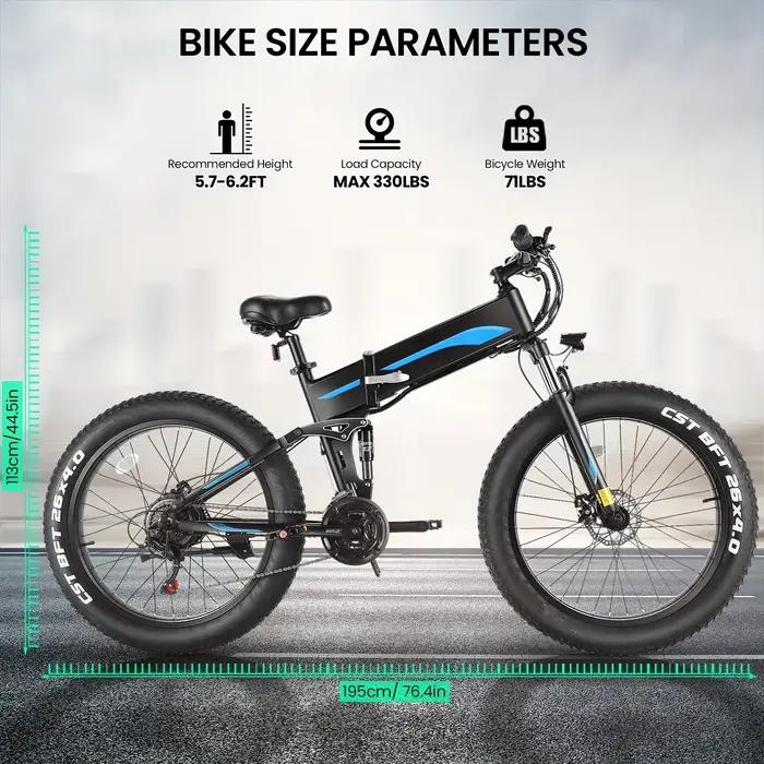 Vélo Électrique Pliable de 26 Pouces x 4.0 avec Moteur Sans Balais de 500W, 48V, 10Ah, 20MPH, pour A