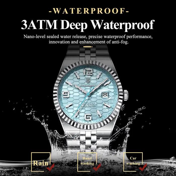 POEDAGAR haute qualité originale montre pour hommes étanche lumineux en acier inoxydable calendrier