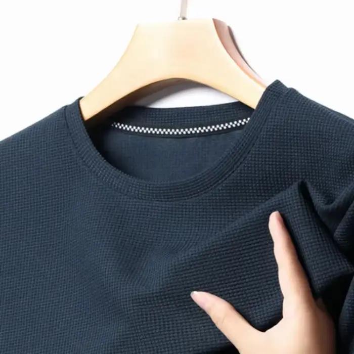 Nouveau T-shirt d'été à manches courtes et col rond gaufré pour hommes