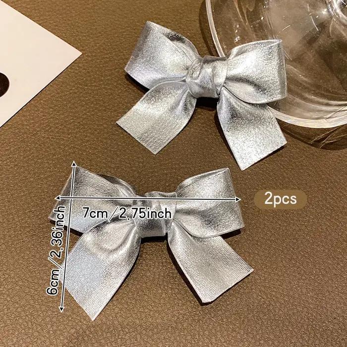2 pinces à cheveux avec nœud argenté, accessoires pour cheveux de style doux et à la mode adaptés à