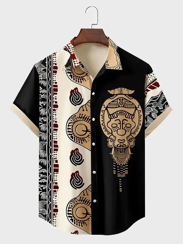 2025 Vintage Style africain hommes rétro ethnique Tribal à manches courtes dessus de chemise mode dé