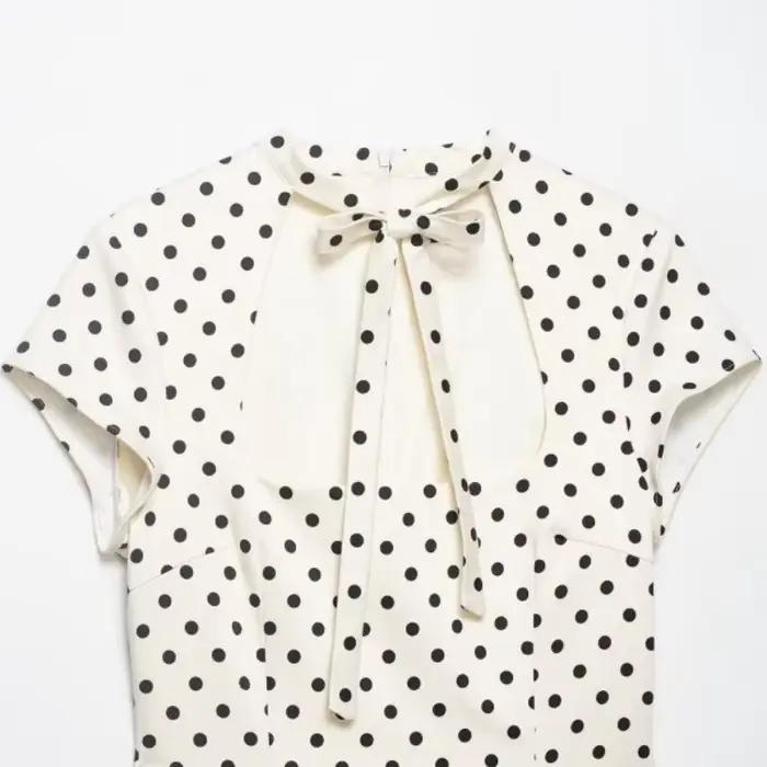 Mini-robe à découpes avec nœud papillon sur le devant, robe moulante à pois à manches courtes pour f