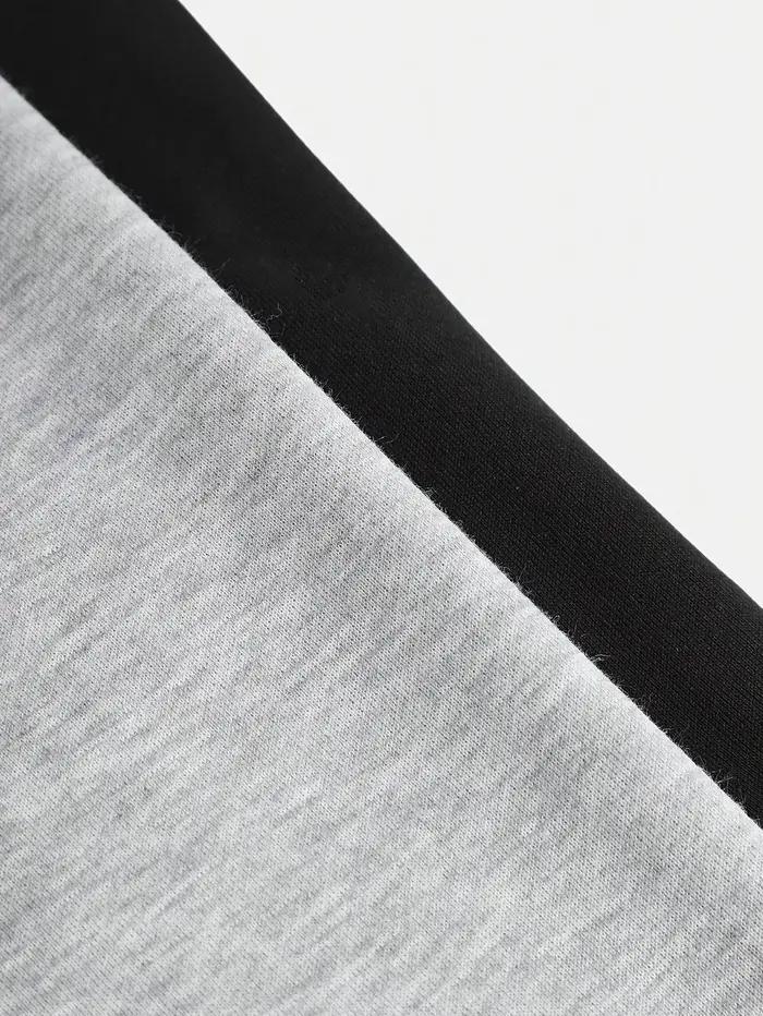 【Ensemble de 2 pièces】 Pantalon ample décontracté à jambes larges en tissu tricoté noir et gris pour