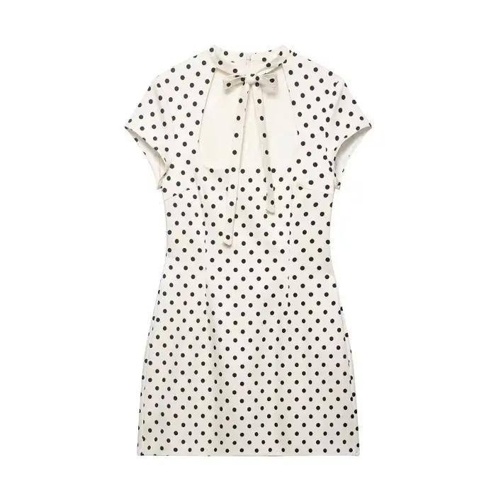 Mini-robe à découpes avec nœud papillon sur le devant, robe moulante à pois à manches courtes pour f