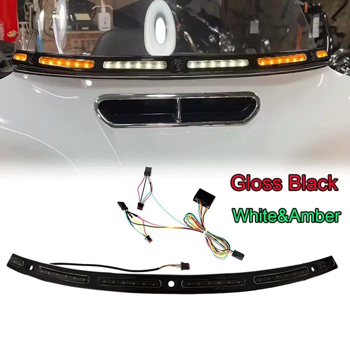 Garniture de pare-brise LED chromé brillant noir blanc ambre pour Harley Touring Street Glide FLHX 2