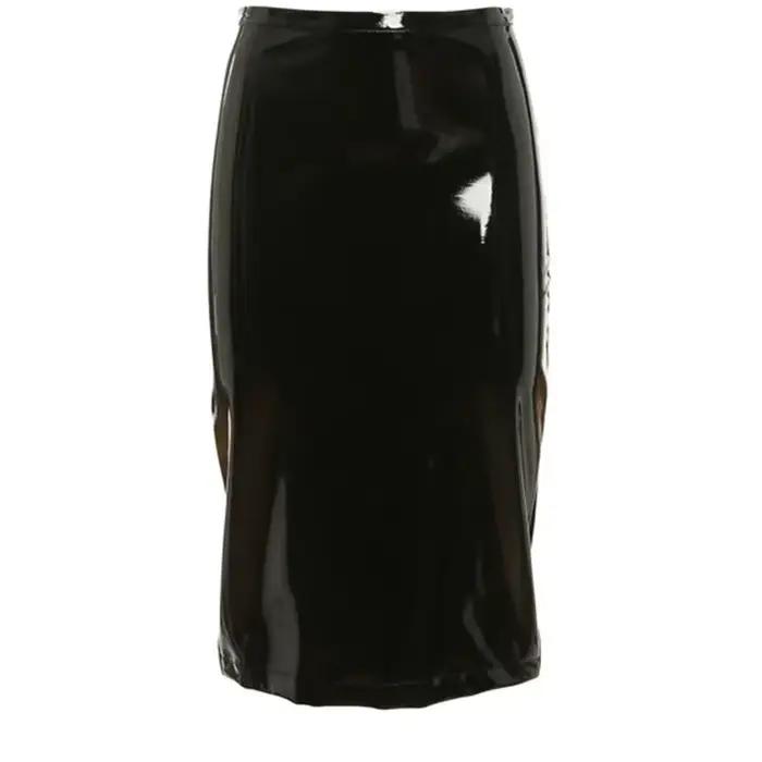 Jupe crayon en Faux Latex pour femme, taille haute, moulante, ourlet fendu, bureau, brillant, en cui