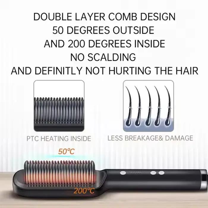 Peigne à lisser 2 en 1, peigne chaud à chauffage rapide, en céramique, à ions négatifs, brosse à lis