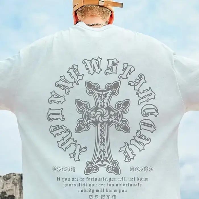 M-8XL T-shirt pour hommes surdimensionné ample et à la mode imprimé croisé T-shirt étudiant jeunesse