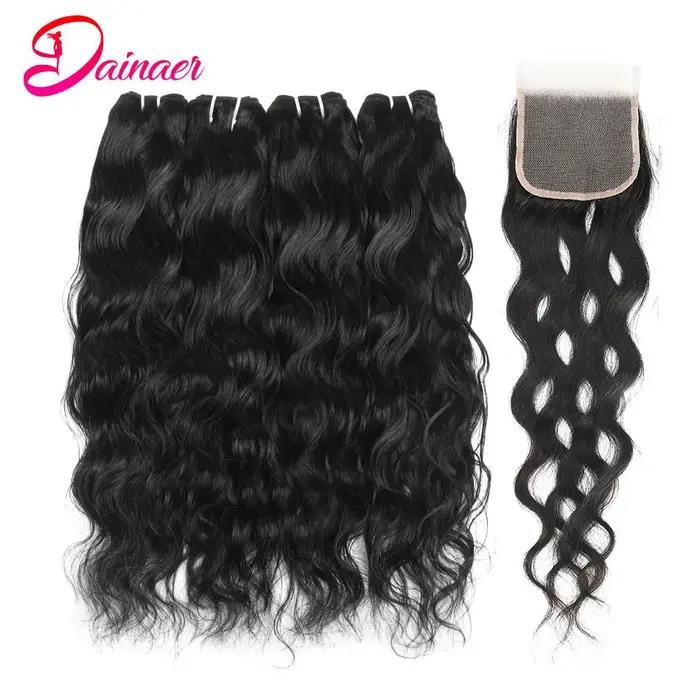 Extensions de Cheveux Péruviens Naturels Ondulés avec Fermeture, Mèches 100% Naturelles Remy, 4x4