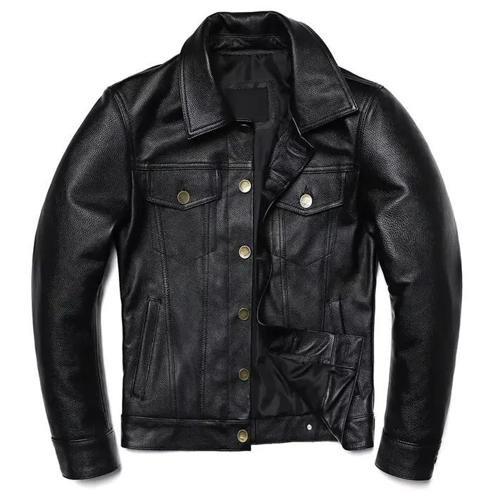 Nouvelle Veste en Cuir Véritable de Cowboy 2025 pour Homme – Manteau Court Slim en Cuir de Vachette