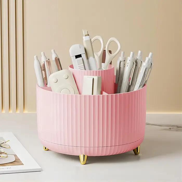 360 ° Boîte de rangement rotative pour outils de maquillage, organisateur de bureau, porte-pinceau