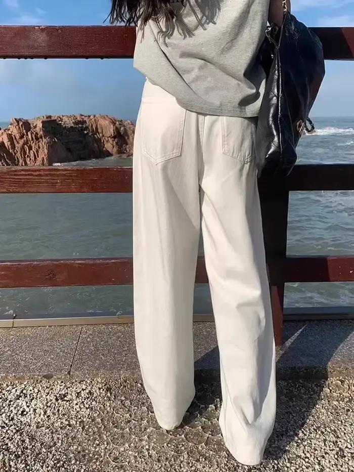 ZOENOVA-Jean Droit Blanc pour Femme, Pantalon Taille Haute, Jambes Larges, Baggy, Mode Coréenne, Nou