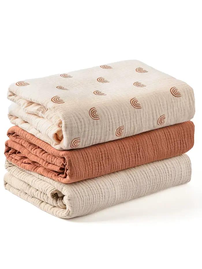 Couverture d'emmaillotage en mousseline pour nouveau-né, douce et respirante, 3 pièces/ensemble