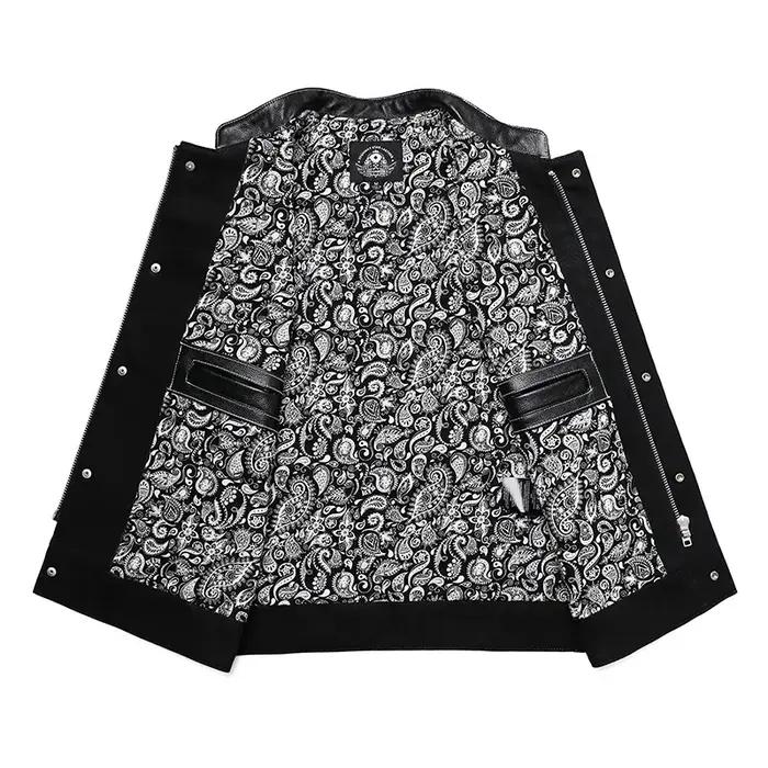 SOA-Gilet de motard en cuir de vachette pour homme, veste en cuir de moto, veste en jean patchwork,