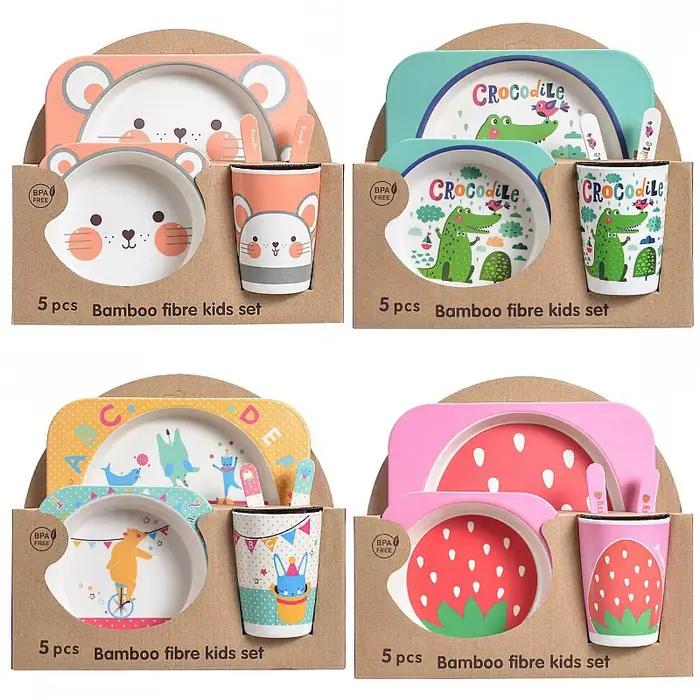 Ensemble de bols en bambou naturel pour bébé, 5 pièces, mignon, dessin animé, cadeau