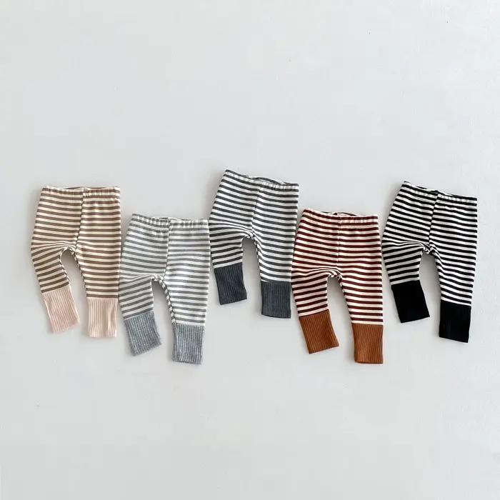 Leggings couleur bonbon pour nouveau-né garçon et fille, pantalon rayé épissure, vêtements à la mode