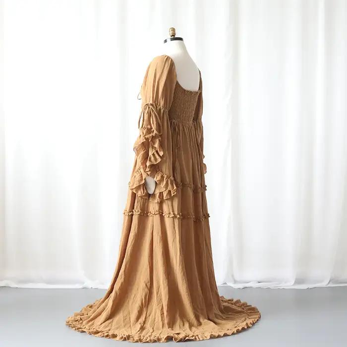 Robe de maternité fluide style Boho, manches longues, à volants, Maxi, robe de grossesse, réception-