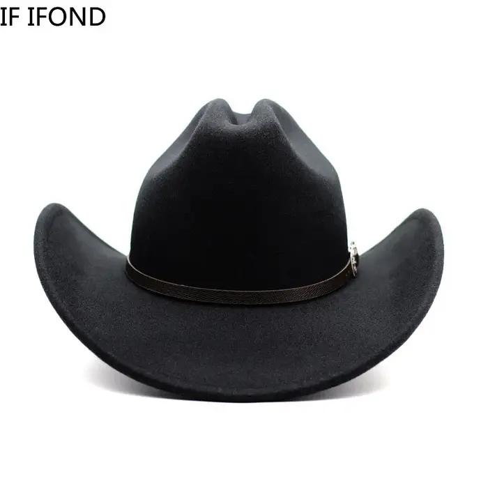 Chapeau de Cowboy occidental Vintage pour hommes, Cowgirl de Jazz avec Cloche en cuir à large bord,