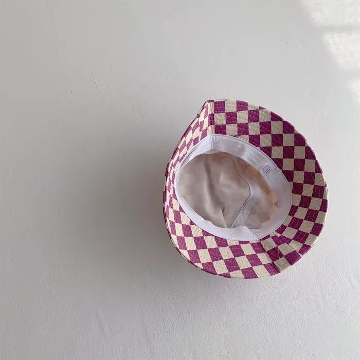 Chapeau seau à motif damier pour enfants, mignon, à carreaux, pour bébés garçons et filles, chapeau