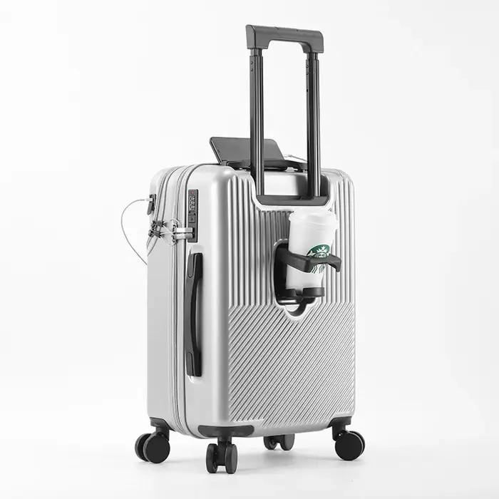 Ensembles de bagages de grande capacité pour hommes, valise, avant ouvert, chargement USB, bagage à