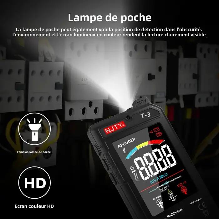 NJTY T3 multimètre numérique intelligent type-c charge automatique 4000 points Ultra-mince NCV fil sous tension affichag